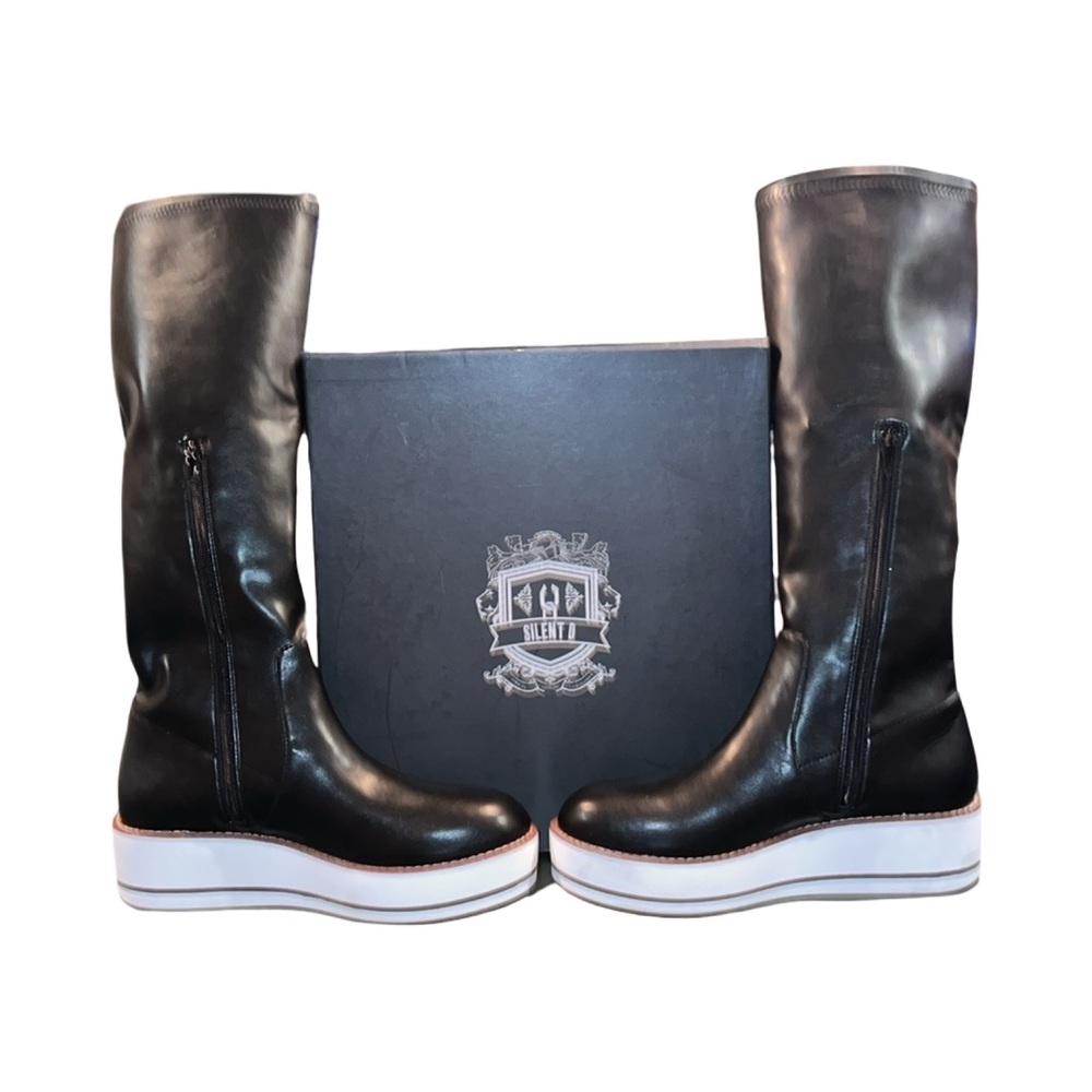 SILENT D Nadia Sporty Wedge Tall Black Boot Size 39 8 8.5 New